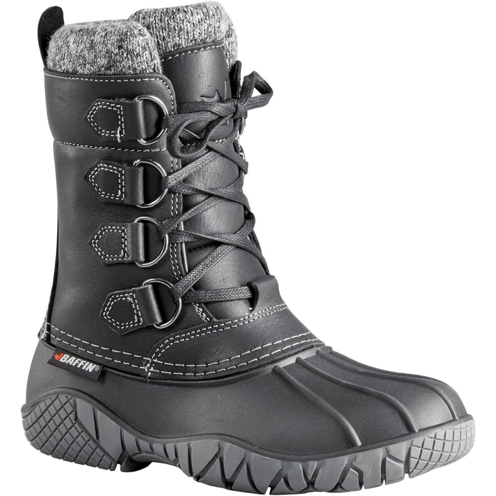 image:imageBaffin Womens YELLOWKNIFE CUFF Waterproof Insulated MidHeight Snow Boots FullGrain Leather Upper Flexible Rubber BaseBlack