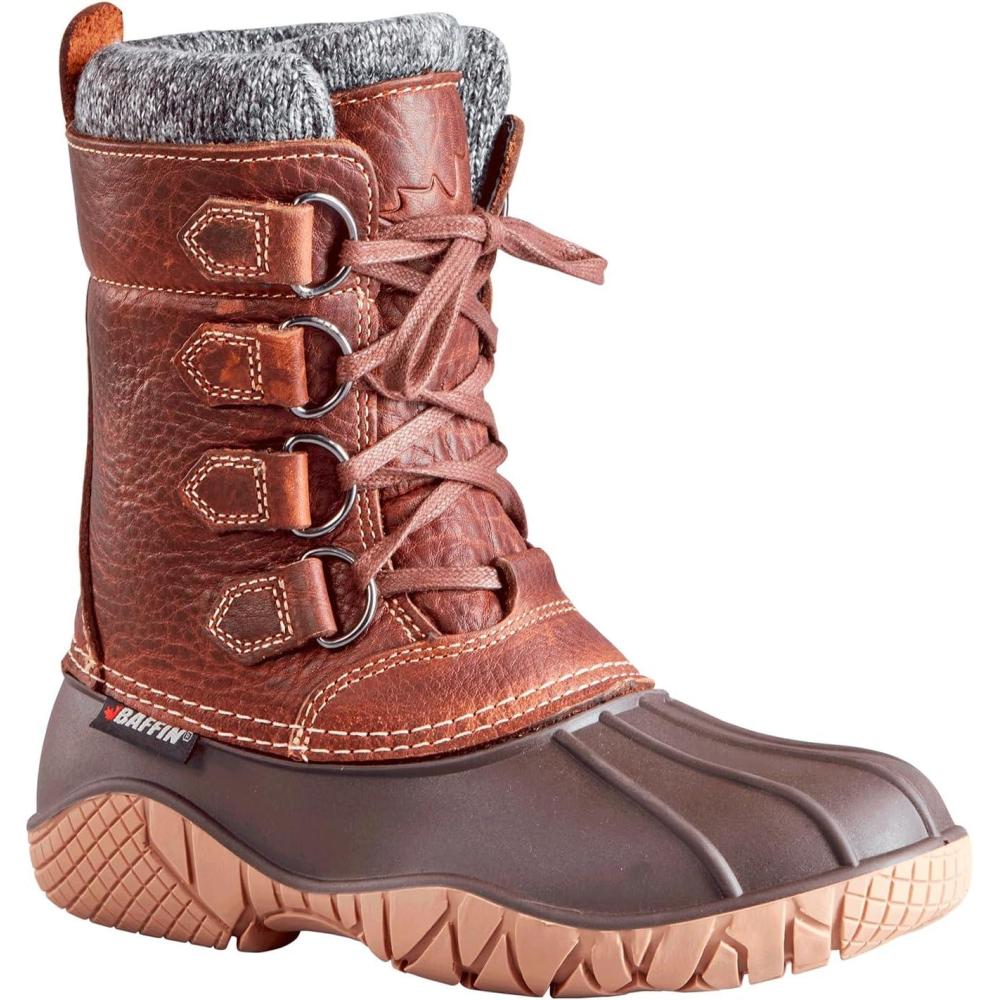 image:imageBaffin Womens YELLOWKNIFE CUFF Waterproof Insulated MidHeight Snow Boots FullGrain Leather Upper Flexible Rubber BaseBrown