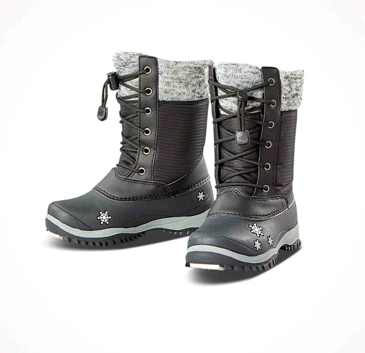 image:imageBaffin Unisex Kids Junior AVERY Waterproof Insulated ComfortFit MultiLayer MidCalf LaceUp Snow Boots Arctic Rubber BaseBlack