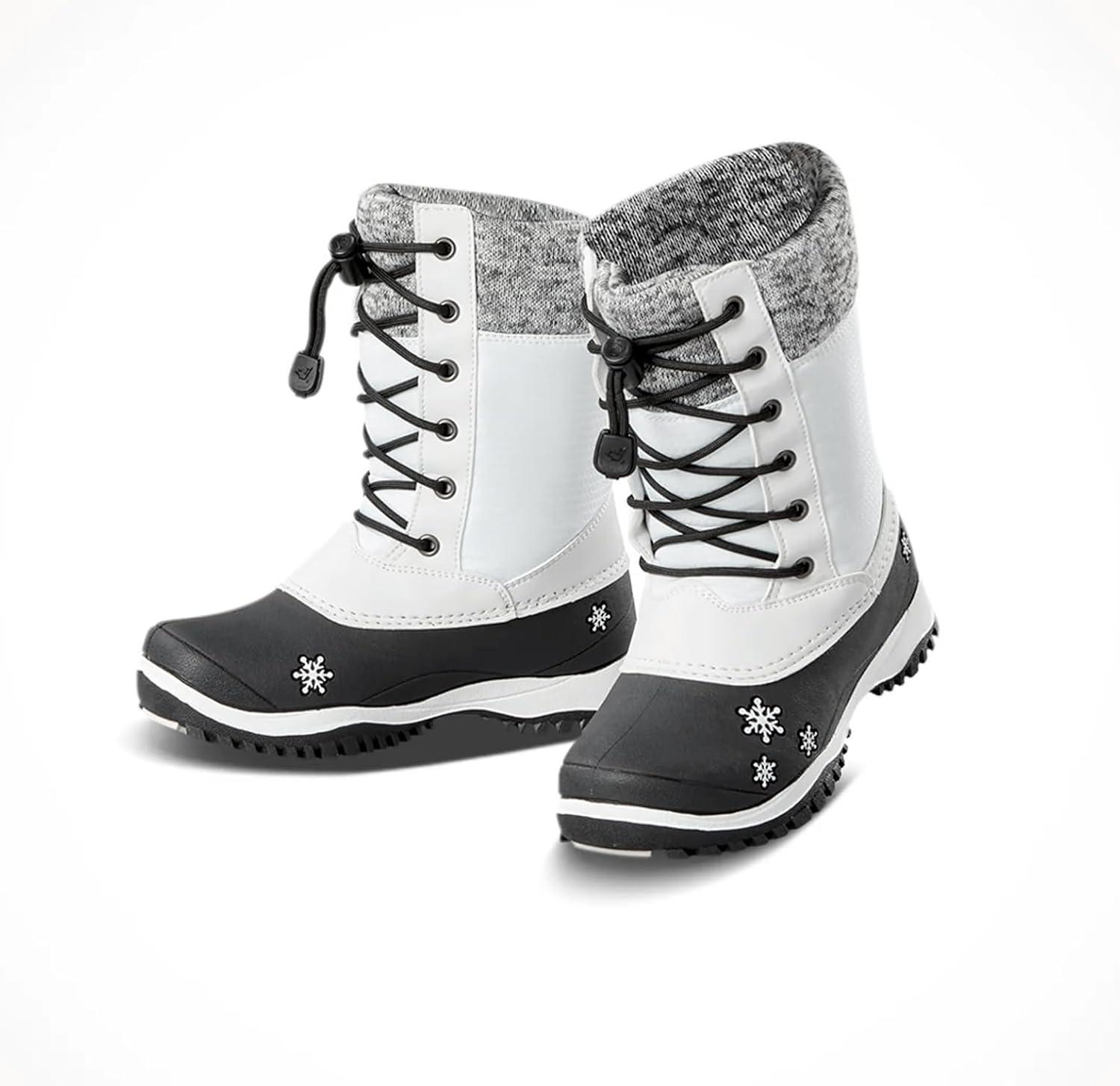 image:imageBaffin Unisex Kids Junior AVERY Waterproof Insulated ComfortFit MultiLayer MidCalf LaceUp Snow Boots Arctic Rubber BaseWhite